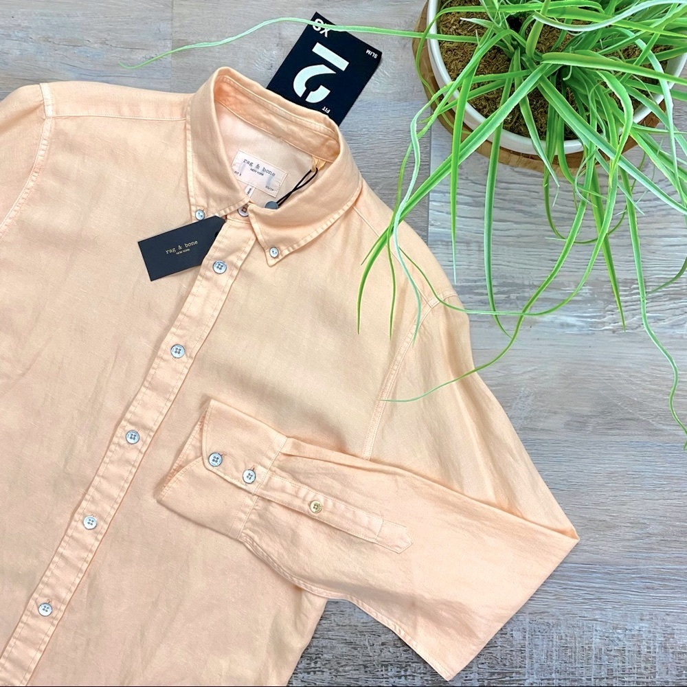 Rag & Bone Fit 2 Tomlin Linen Shirt in Peach - Picture 2 of 16